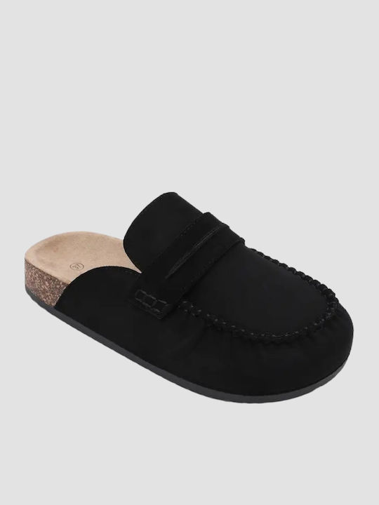 Suede Χειμερινές Γυναικείες Παντόφλες Μαύρες