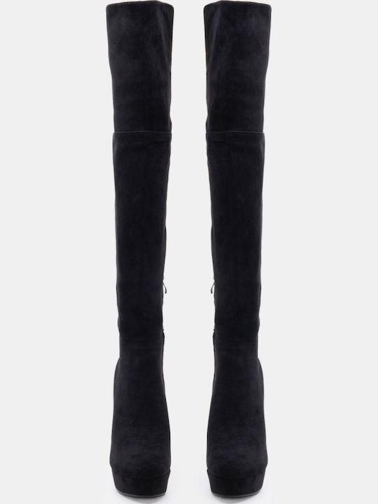 Wildleder Damenstiefel Über dem Knie Schwarze