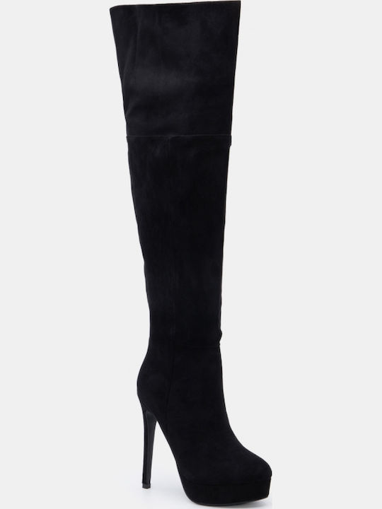 Wildleder Damenstiefel Über dem Knie Schwarze
