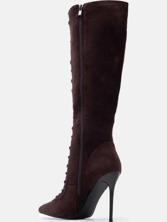 Wildleder Damenstiefel mit hohem Absatz Braun