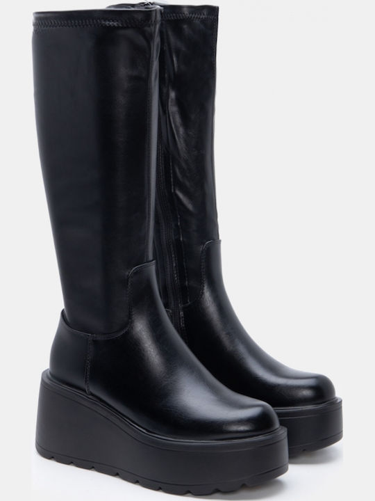 Wildleder Damenstiefel mit mittlerem Absatz Schwarz