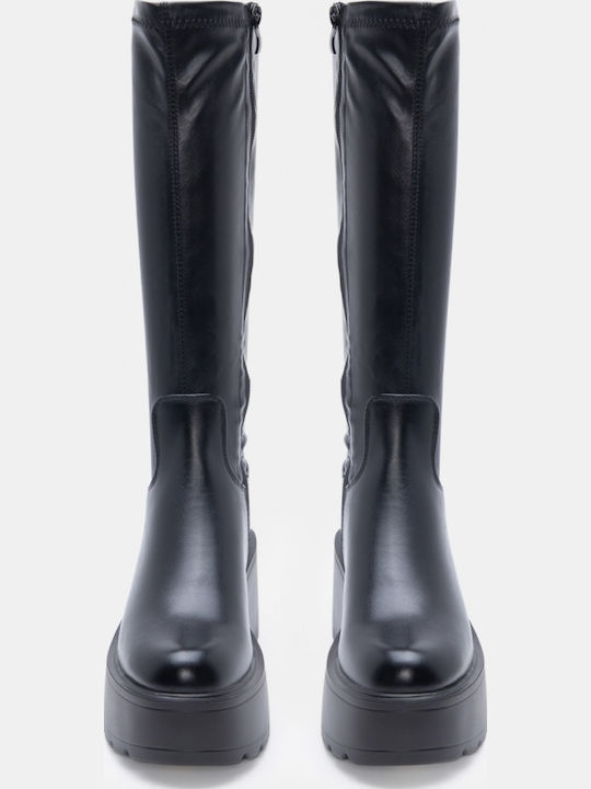 Wildleder Damenstiefel mit mittlerem Absatz Schwarz