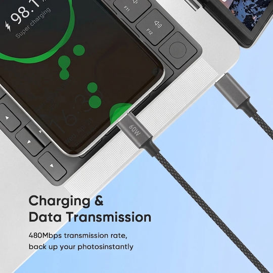 Leewello USB 2.0 Cable USB-C male - USB-C 60W PD Μαύρο 1m 783190-ΜΑΥΡΟ