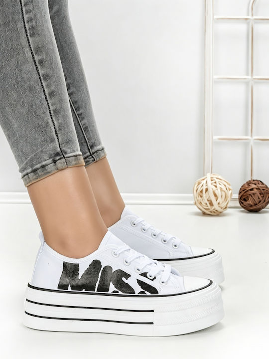 Damen Flatforms Sneakers Weiß Und Schwarz 810-4E_WEISS-SCHWARZ-ROT_JIN