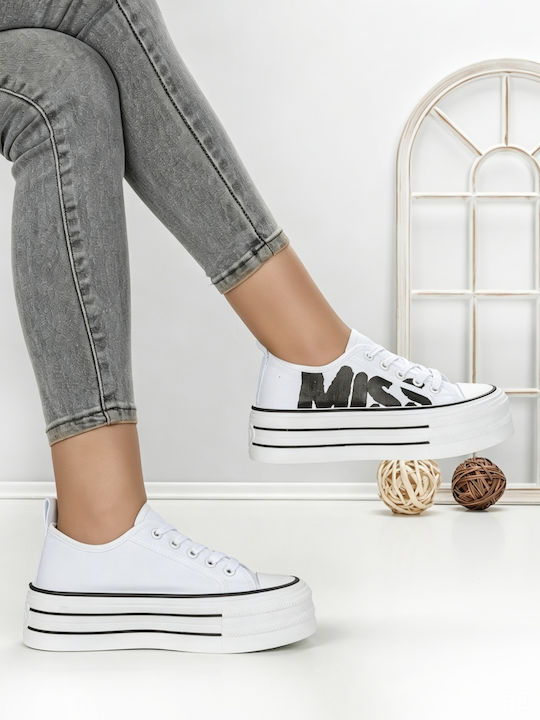Damen Flatforms Sneakers Weiß Und Schwarz 810-4E_WEISS-SCHWARZ-ROT_JIN