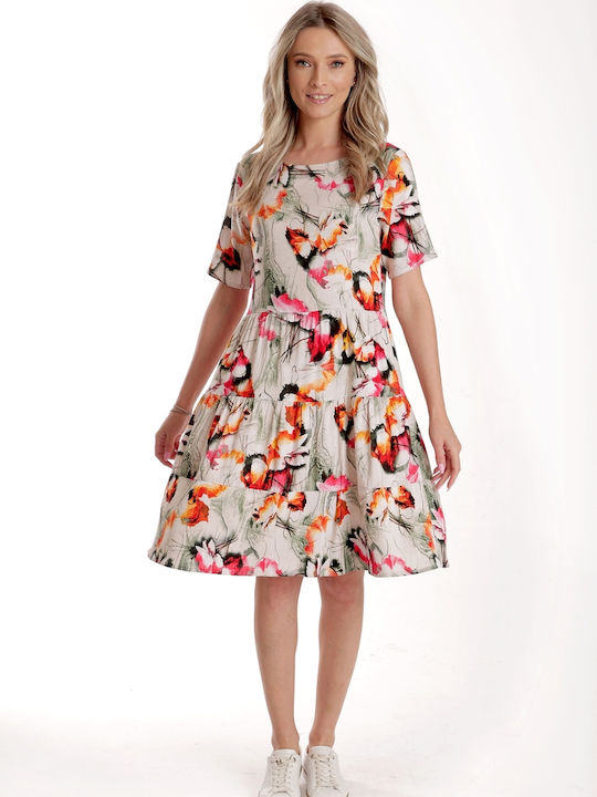 Rochie De Vară Pentru Femei Midi Rochie-Cămașă Cu Volane Crem