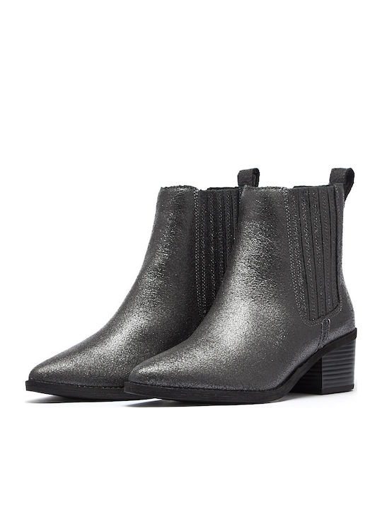 Morzine Top Leather Women's Ankle Boots with Medium Heel Black