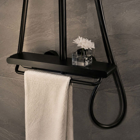 Raft de duș cu bară pentru prosoape Negru