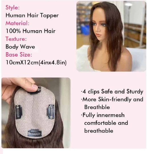Haarverlängerung mit Clip mit Menschliche Haare in Dunkelbraune Farbe 10cm Topper Taupe