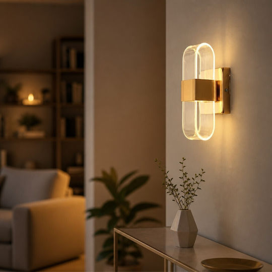 Lampă de perete modernă cu LED integrat și lumină alb cald aurie 10x20.5cm