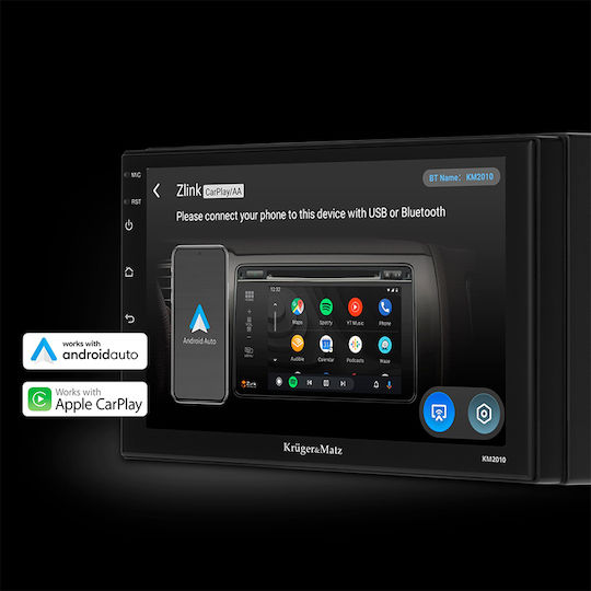 Kruger&matz Player Audio Auto 2 DIN Android 12 Cu Ecran Tactil 7” Apple CarPlay Android Auto GPS Bluetooth Wi‑fi 2gb Ram 64gb Rom 4x45w Iluminare Rgb Suport Cameră de Marșarier