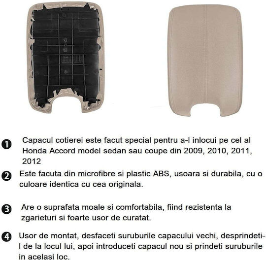 Husă de înlocuire pentru cotieră auto Husă de înlocuire pentru cotieră auto Honda Accord 2008 2009 2010 2011 2012 Culoare crem