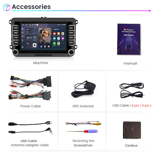 Junsun Auto-Audiosysteme Linux Vw Volkswagen Skoda Seat Touchscreen GPS Bluetooth Notenblätter Dvd Dab+ & Rds