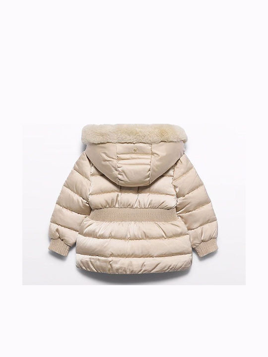 Kids Short Fur Hooded Beige