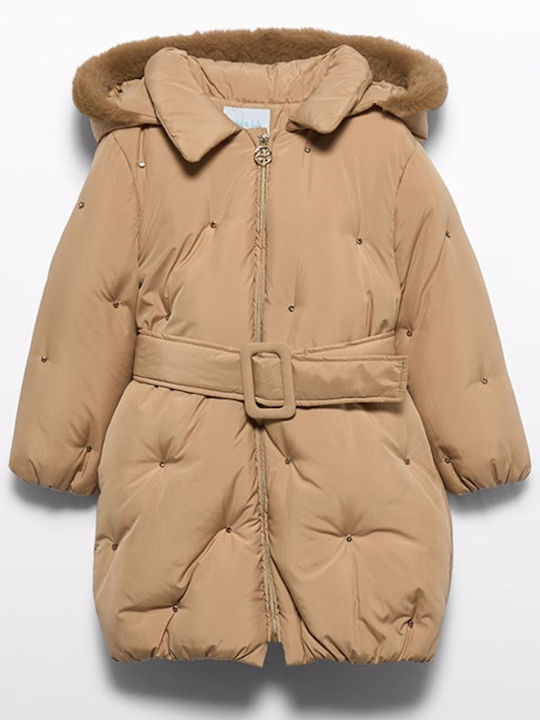 Kinderpelz Lang mit Kapuze Beige