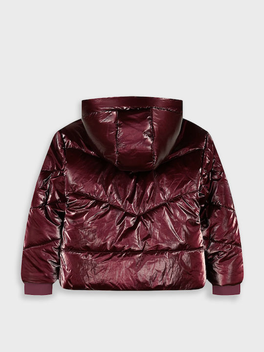Kids Quilted Short Jacket with Lining & Hood Burgundy