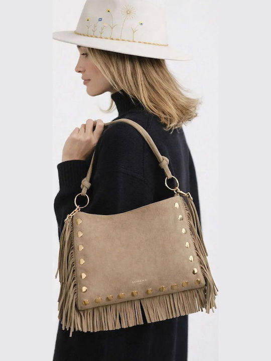 Simona Fabric Women's Crossbody Bag Suede Beige