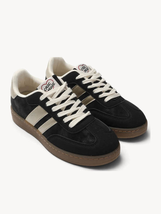 Schwarze Retro Sneakers Mit Dreifach Streifen Gummi Sohle