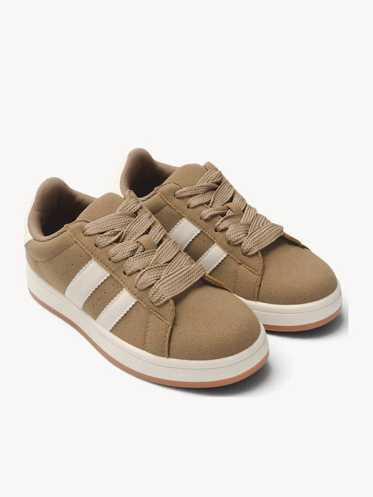 Beige Sneakers Kastorine Textur Mit Dreifach Seitlichen Streifen