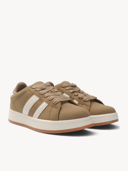 Beige Sneakers Kastorine Textur Mit Dreifach Seitlichen Streifen