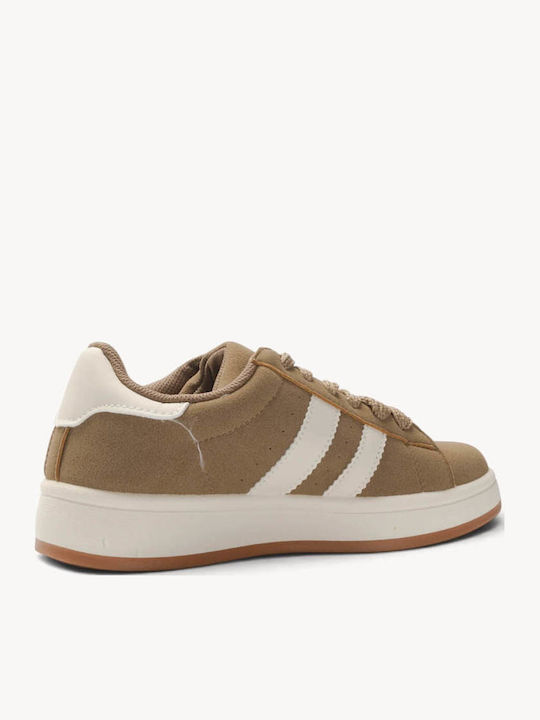 Beige Sneakers Kastorine Textur Mit Dreifach Seitlichen Streifen