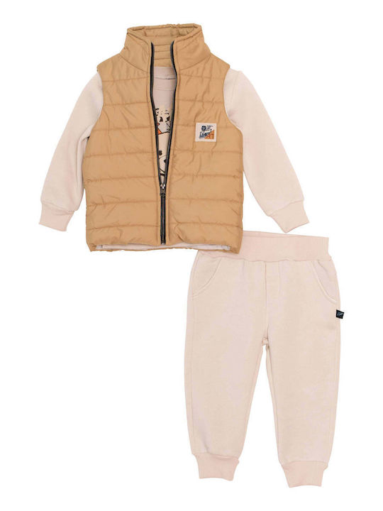 Kids Sweatpants Set Beige 3 Pieces