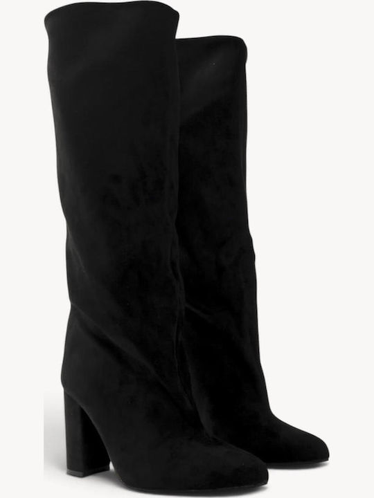 Schwarze Wildleder Damenstiefel Drapé Körper Fließende Passform