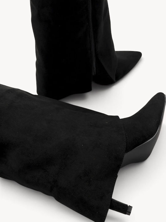Μαύρες Suede Μπότες Minimal Cape Design Κ Kitten Heel