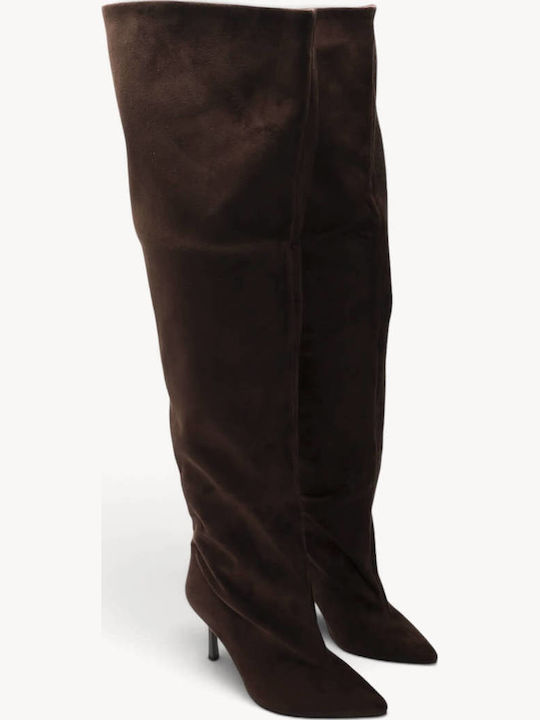 Braune Damenstiefel Draped Slim Line Stiletto Absatz