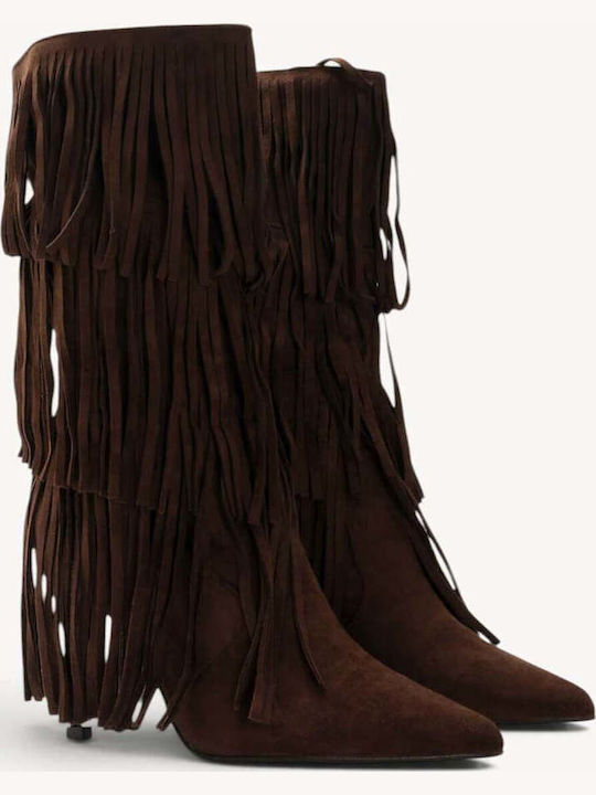 Ligglo Damenstiefel Western Mehrschichtige Fransen in Braun