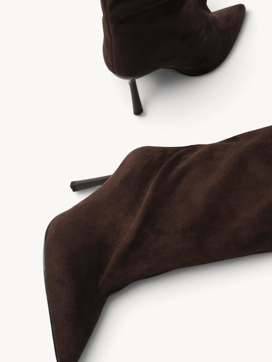 Braune Damenstiefel Draped Slim Line Stiletto Absatz