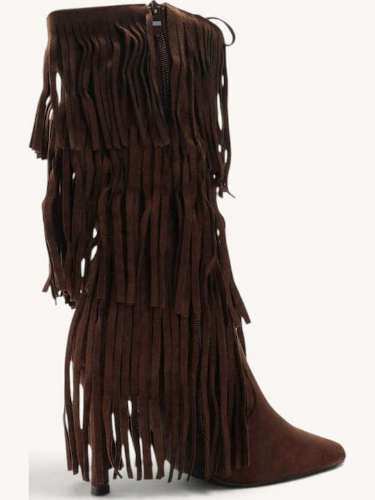Ligglo Damenstiefel Western Mehrschichtige Fransen in Braun