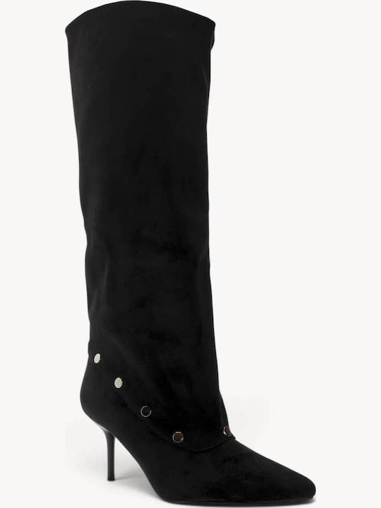 Schwarze Damenstiefel mit Schrägem Saum Trucker Ankle