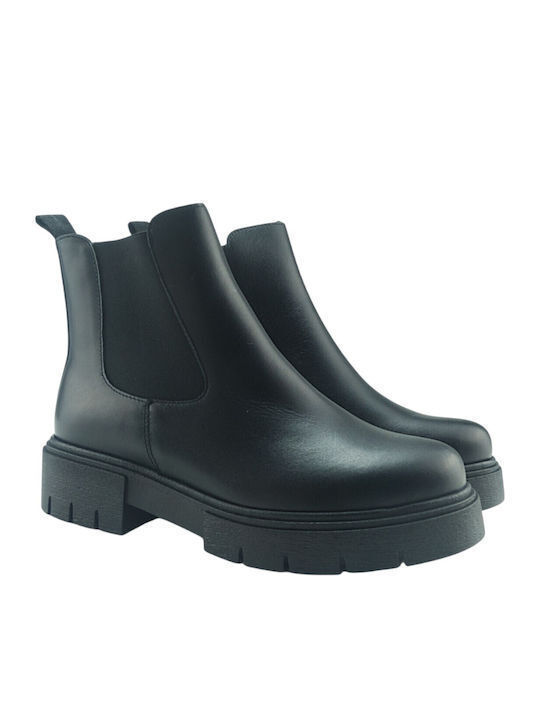 Leder Damen Stiefeletten Schwarz