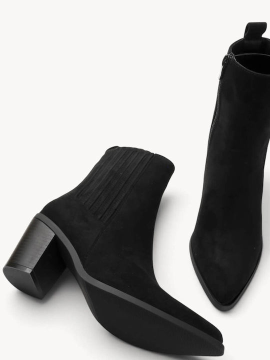 Black Suede Ankle Boots Elastic Side High Heel