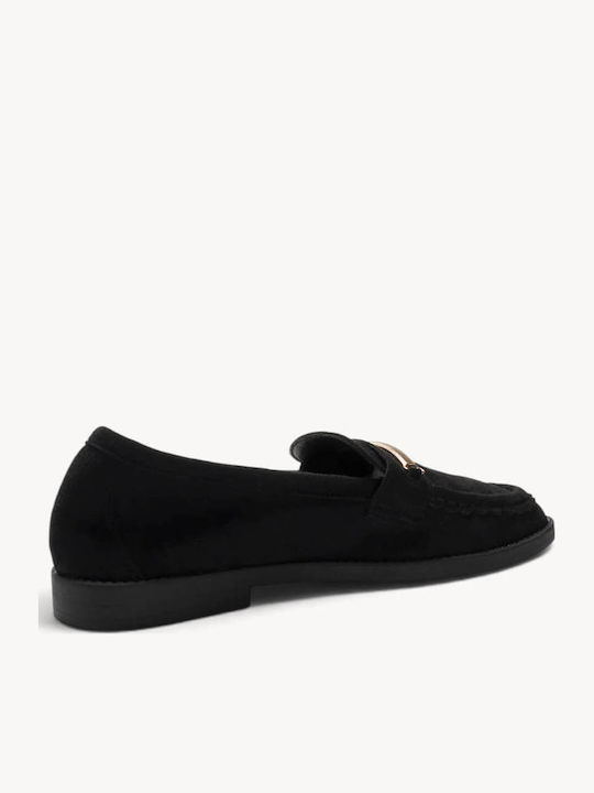 Black Moccasins Suede Texture Metallic Bar