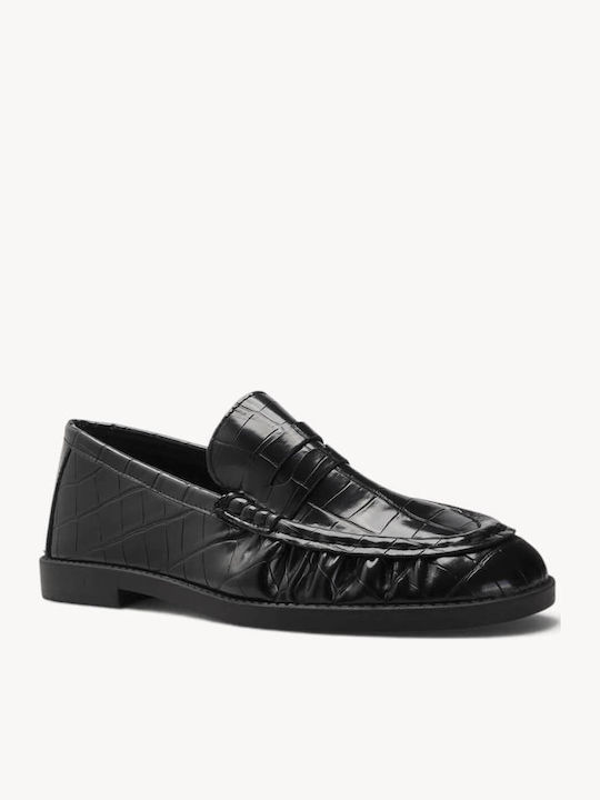 Черен Мокасини Croco С Релефна Текстура Шев Moccasin