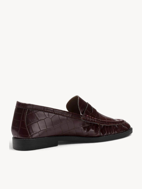 Bordeaux Damen Mokassins Croco Angeleimte Textur Raffung Ligglo