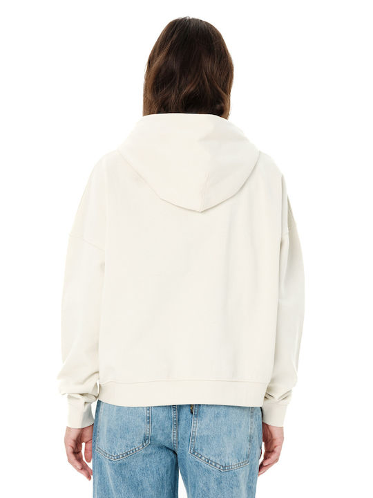 Cropped Γυναικείο Φούτερ με Κουκούλα Clay White