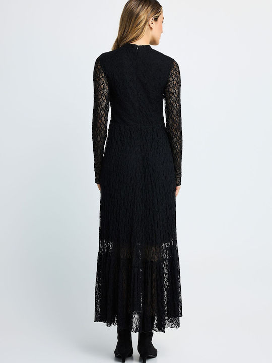 Maxi Rochie de Seara Jupon cu Dantelă Neagră