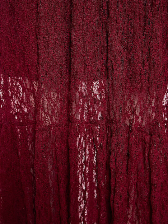 Maxi Evening Shirt Dress with Lace Burgundy