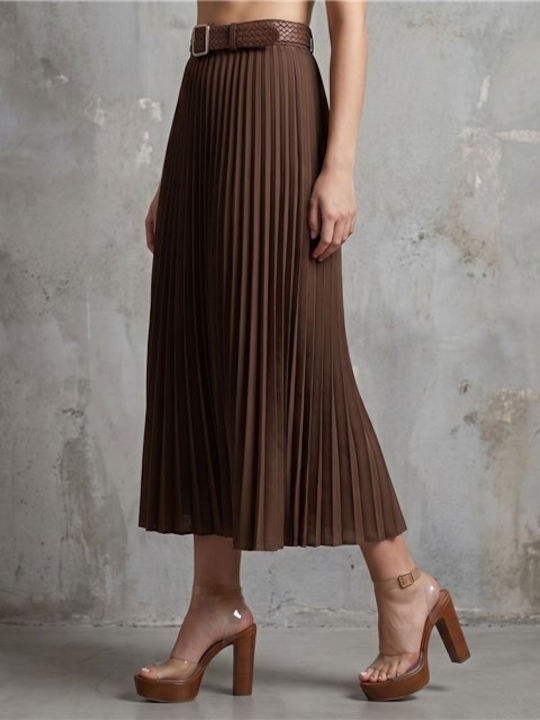 Pleated Maxi Brown Skirt