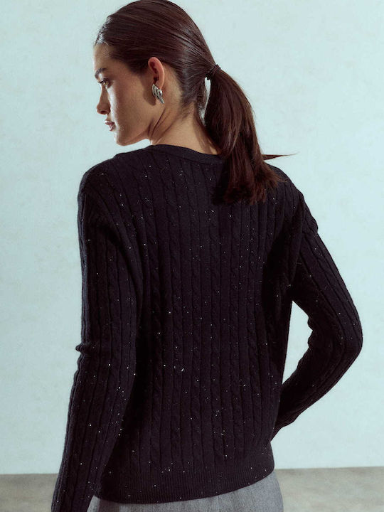 Celestino Gestrickte Damen Strickjacke Glitter Schwarz