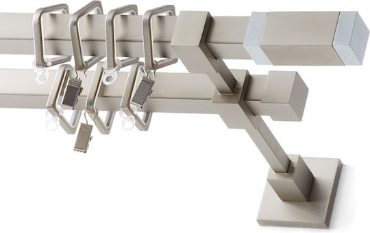 Anartisi Metallisches Vorhangstangen Double mit Stange Φ20mm 200cm Nickel Matt