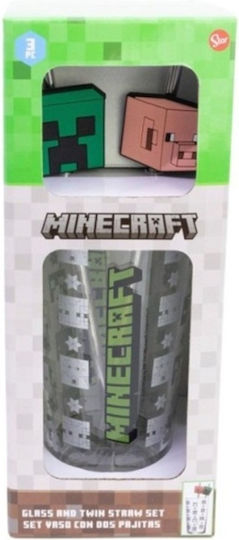 Stor Minecraft Wasserbrille Glas mit Strohhalm 480ml