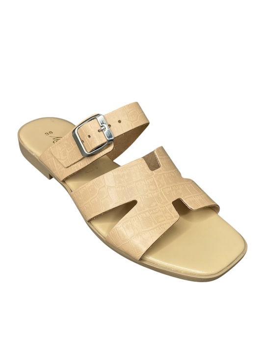 Leder Flache Sandalen für Damen Beige GY-08476-24-3