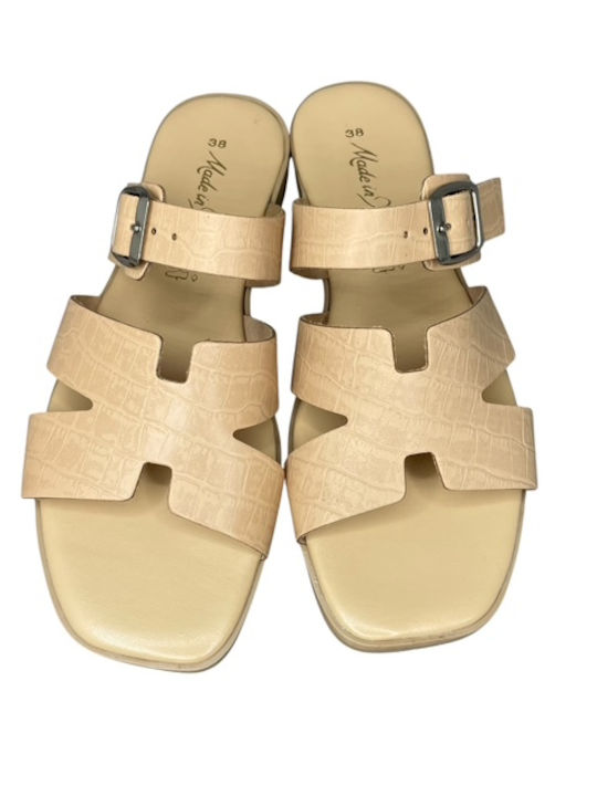 Leder Flache Sandalen für Damen Beige GY-08476-24-3