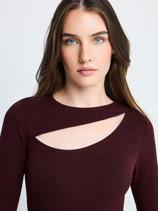 Damen-Bodysuit Langarm Rib-Koromaki Cut Out
