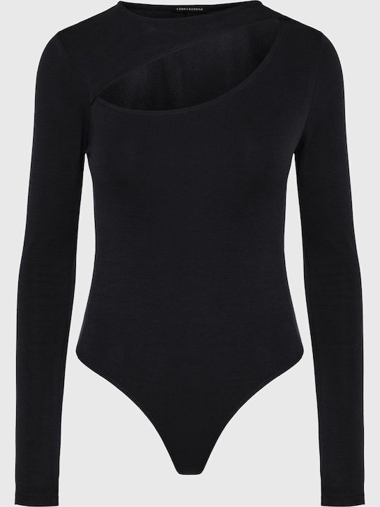 Damen-Bodysuit Langarm Rib-Koromaki Cut Out
