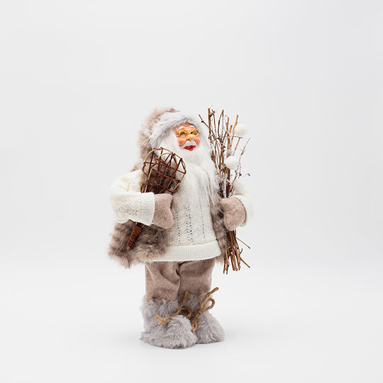 Dekorativer Beige Stoff Weihnachtsmann 30cm